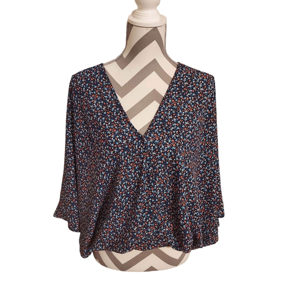 Willow-Root Tiny Floral Crisscross Wrap Top